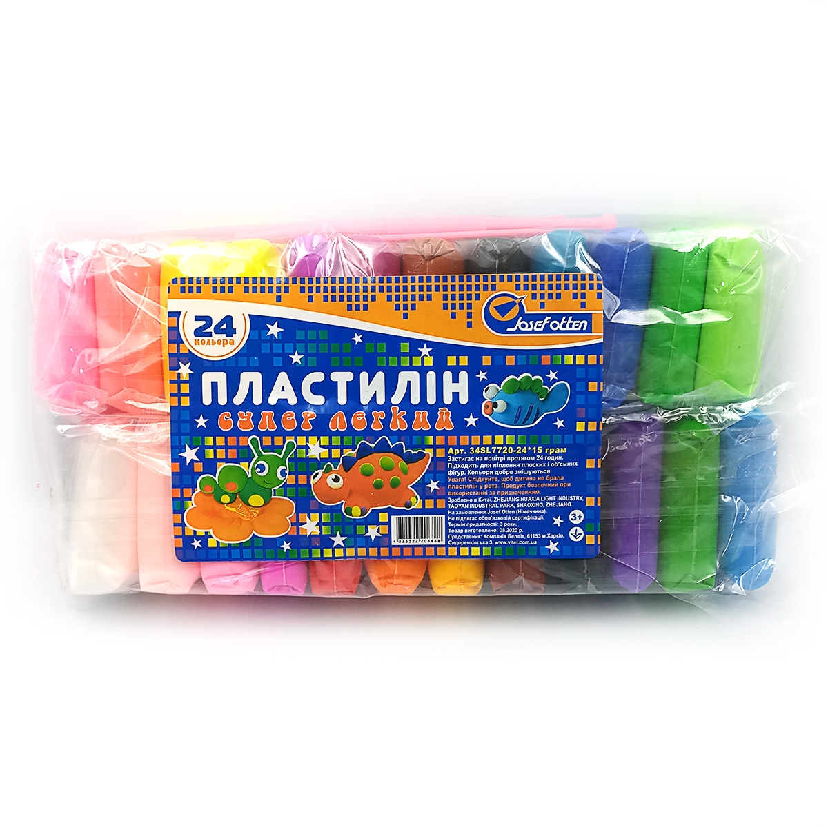  34SL7720-24 Пластилін супер легкий Josef Otten, 24цв*15g + стеки(сиров Корея)                     