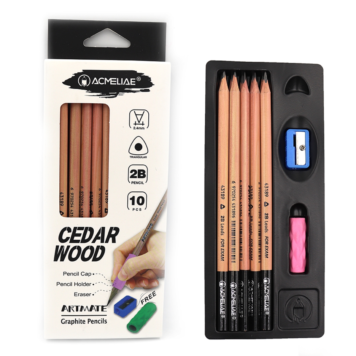 43104 Олівець ч/гр. трикутн 2,4mm Acmeliae 2B Cedar wood ціна/10шт(+чинка+гум.тримач у подар к н-ру)