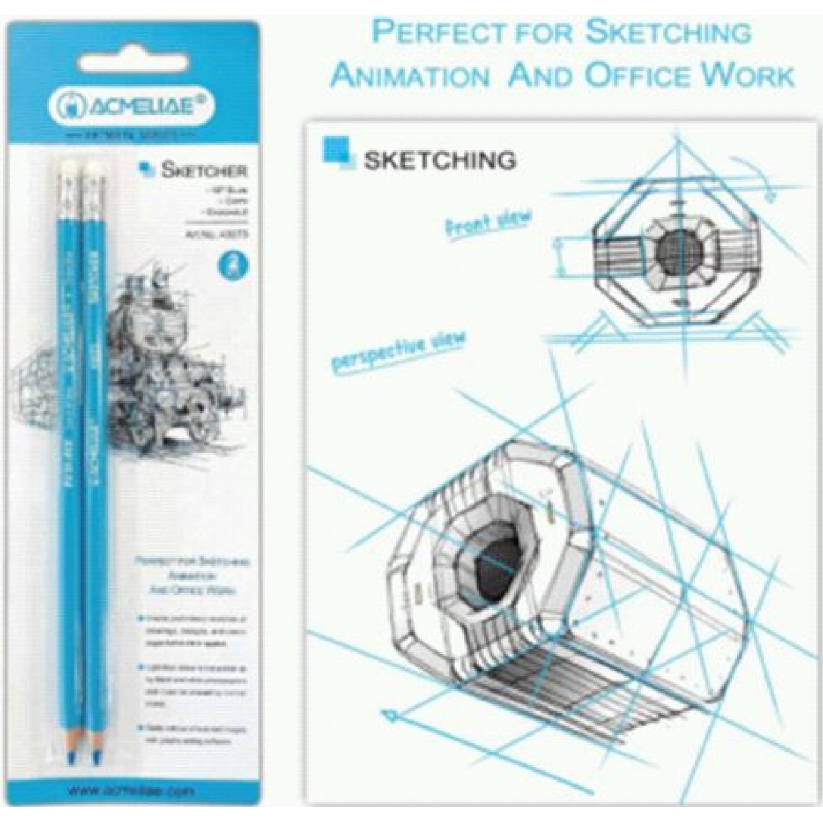 43073 Набір олівців для ескізів, що стир. Acmeliae Sketcher 2шт., син., 1шт./етик.                  