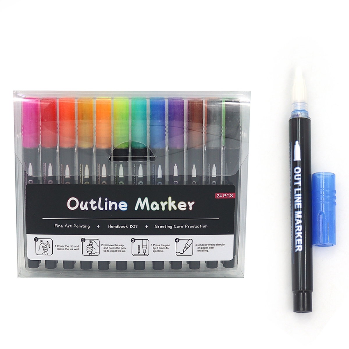 F-2312-24 Набір Маркер Контуру капсульний  (срібло кольоровий контур) Outline 24шт., PVC            