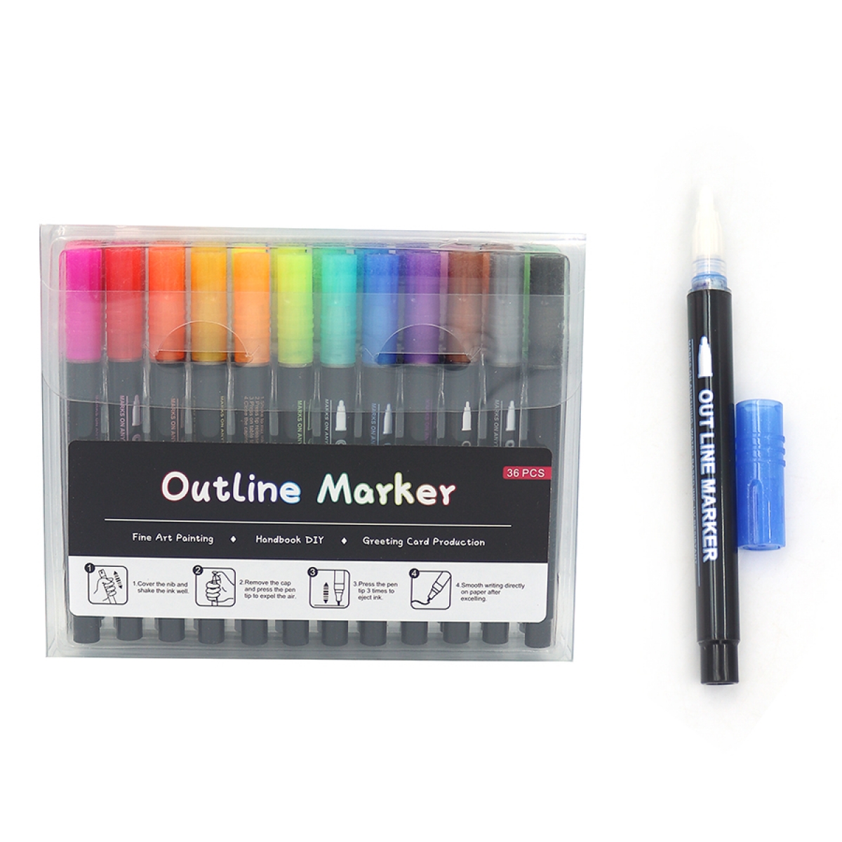 F-2312-36 Набір Маркер Контуру капсульний (срібло кольоровий контур) Outline 36шт., PVC             