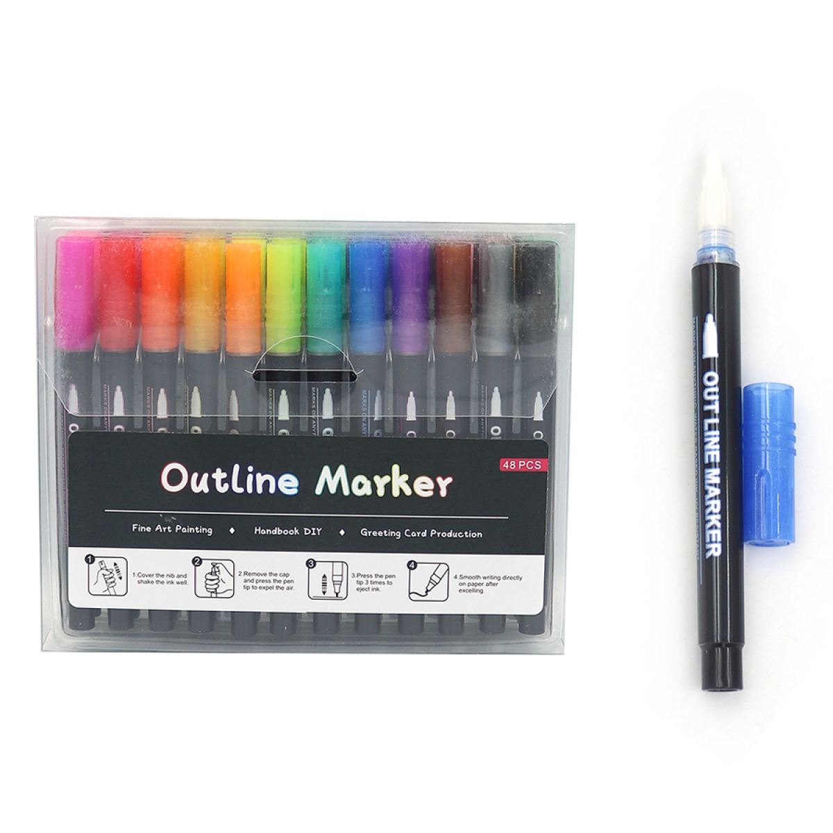 F-2312-48 Набір Маркер Контуру капсульний (срібло кольоровий контур) Outline 48шт., PVC             