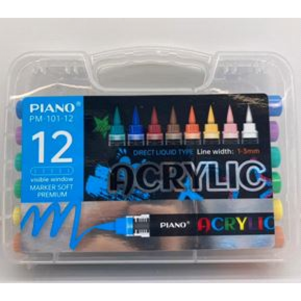 PM-101-12 Набір акрилових маркерів PIANO Acrylic м'який наконечник, 12кол., 1шт./етик.              