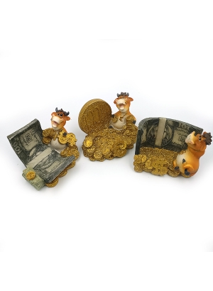 AF64403  S/4 Кераміка Підставка під моб.тел. Корова з золотими монетами                             
