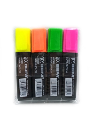 HY101804-4(AD2003-4) Набір текстовид. Beifa  неон, 4 шт.,жовт,зелен,помаранч, рожев.PVC уп.1 шт/етик
