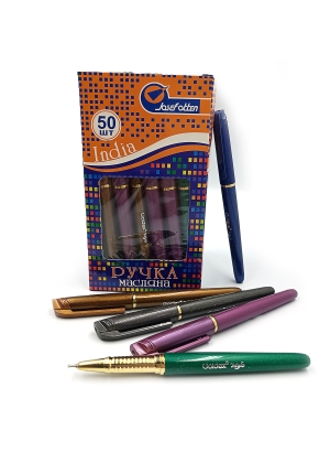 1294-BL Ручка масляна  JOtten Mylo Gold Індия Blue 0,7мм, 50шт/карт.уп., mix                        