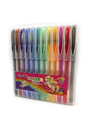 9838-12 Набір гел ручок глиттер, 12шт, 12кол, PVC BOX із петлею, 1шт / етик.                        