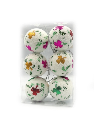 6527-P1-344 Набор шаров Белые с клевером 6шт. 5см. 1шт/этик                                         