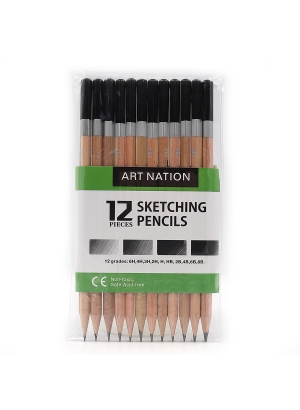 SP12 12 шт. Олівці для скечінга Art Nation 6H, 4H, 3H, 2Hx2, H, HB, 2Bx2, 4B, 6B, 8B 1шт/этик       