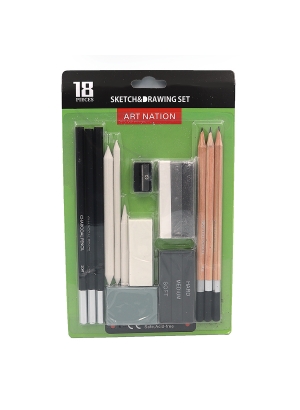 SKD18-SET Набір Art Nation 3вуг. олів., 3скетч олів., 3вуг. палички, 3пастелі, 3 папірці, 1вініл. гу