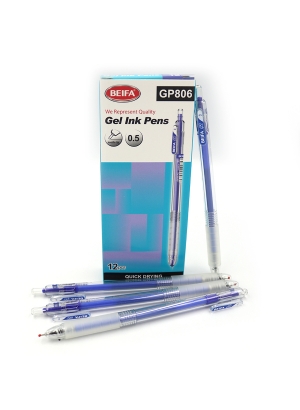 GP806 Ручка гелева автоматич Beifa 0,5мм, швидко висихає синя, карт. уп. 12шт.                      