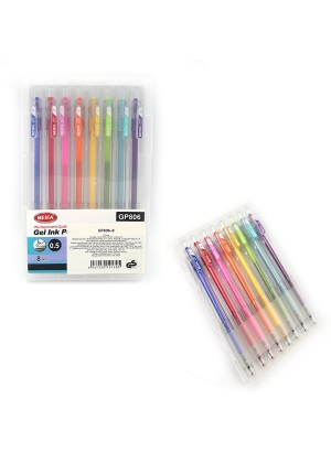 GP806 Набір ручок гел. автоматич Beifa 0,5мм, швидко висихає, блістер 8кол.                         