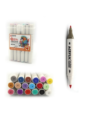 M6141-18 Набір акрил. скетчмаркерів двостор. Aodemei трикутн. корп. м'який+тверд., 18шт., plastic bo