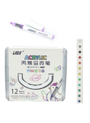 UES-1001-12 Набір акрилових маркерів 12шт., plastic box                                             