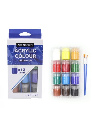 A1222 Набір акрилових фарб Art Nation 22мл*12кол.+2 пензлика 1шт/этик                               
