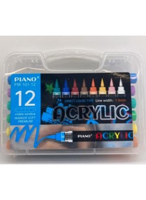 PM-101-12 Набір акрилових маркерів PIANO Acrylic м'який наконечник, 12кол., 1шт./етик.              